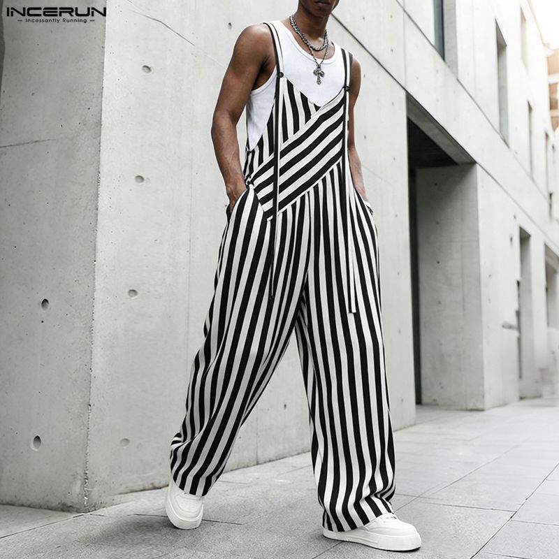 INCERUN メンズジャンプスーツストライプ V ネックノ - Mens Fashion Jumpsuit のレビューと価格