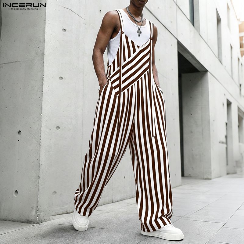 INCERUN メンズジャンプスーツストライプ V ネックノ - Mens Fashion Jumpsuit のレビューと価格