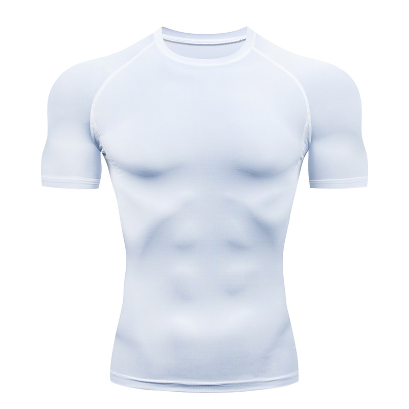 スカルナンバープリント半袖圧縮シャツ男性夏スポーティな速乾性 - Compression Shirt Workout のレビューと価格