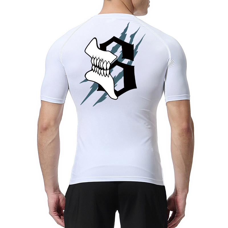 スカルナンバープリント半袖圧縮シャツ男性夏スポーティな速乾性 - Compression Shirt Workout のレビューと価格