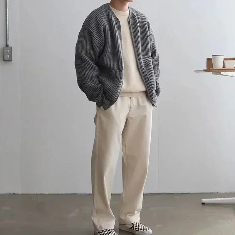 2026年秋 メンズ ジッパー付きニットセーターコート 無地 - Men'S Fashion Zip Sweater のレビューと価格