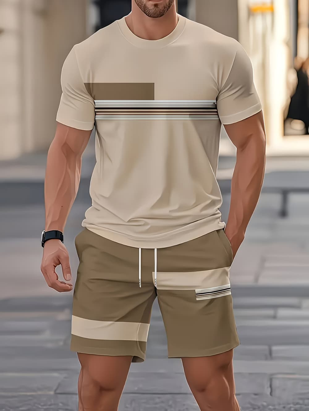 メンズサマーセット面白い3Dストライププリント半袖Tシャツ+ - Men'S Fashion Videos のレビューと価格