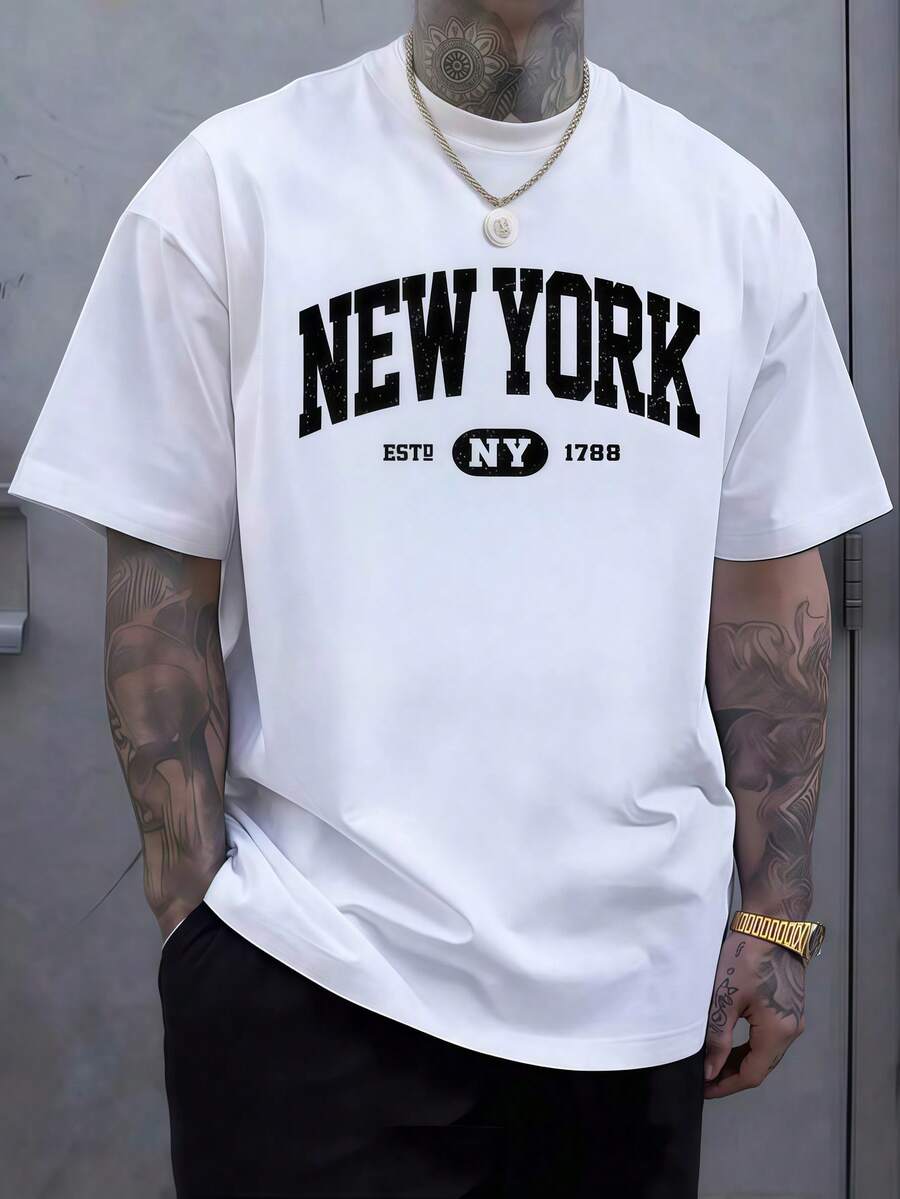 メンズ服 ニューヨーク文字プリント ホワイトTシャツ 1枚、 - York Men'S Fashion のレビューと価格