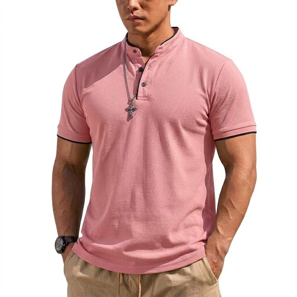 夏半袖ヘンリーシャツ男性ボタンポロシャツクラシック襟なし T - Mens Fashion Modern のレビューと価格