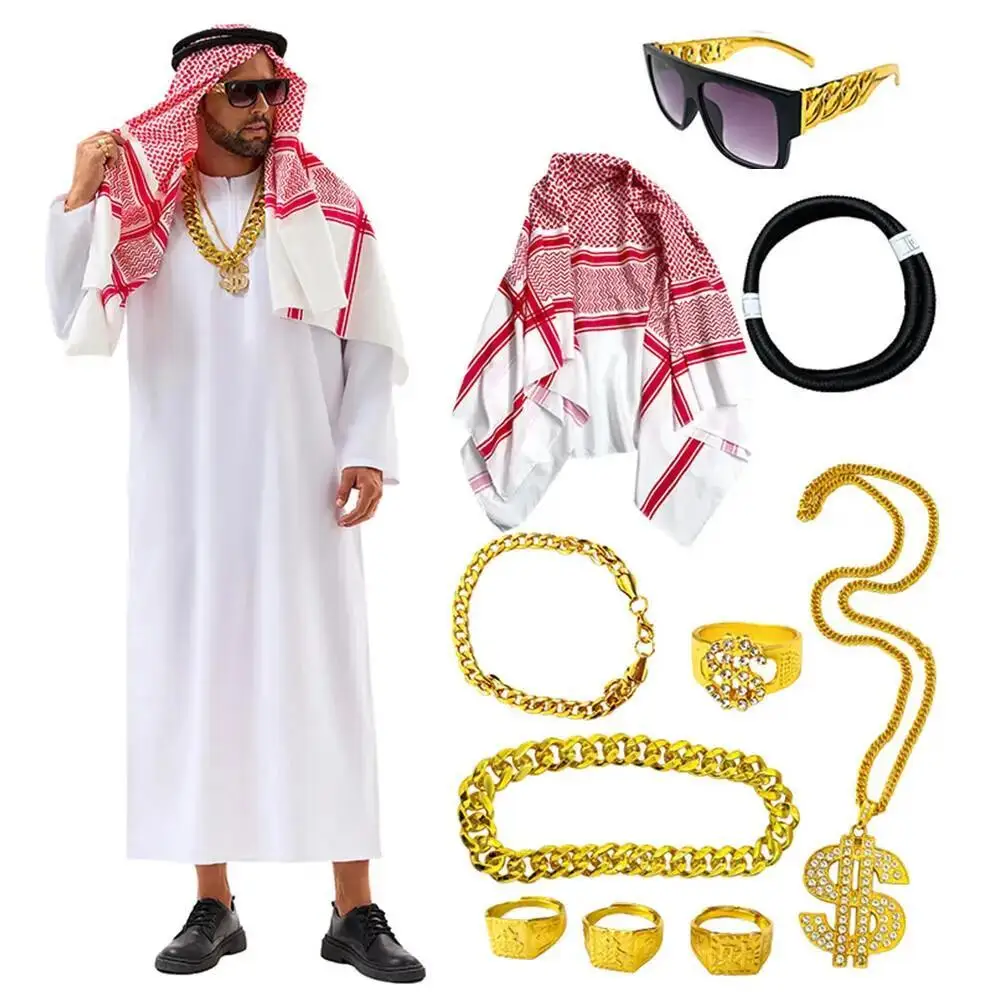 アラビア風ドバイコスチュームUAEシェイクコスプレ白いローブ - Mens Fashion Jumpsuit のレビューと価格