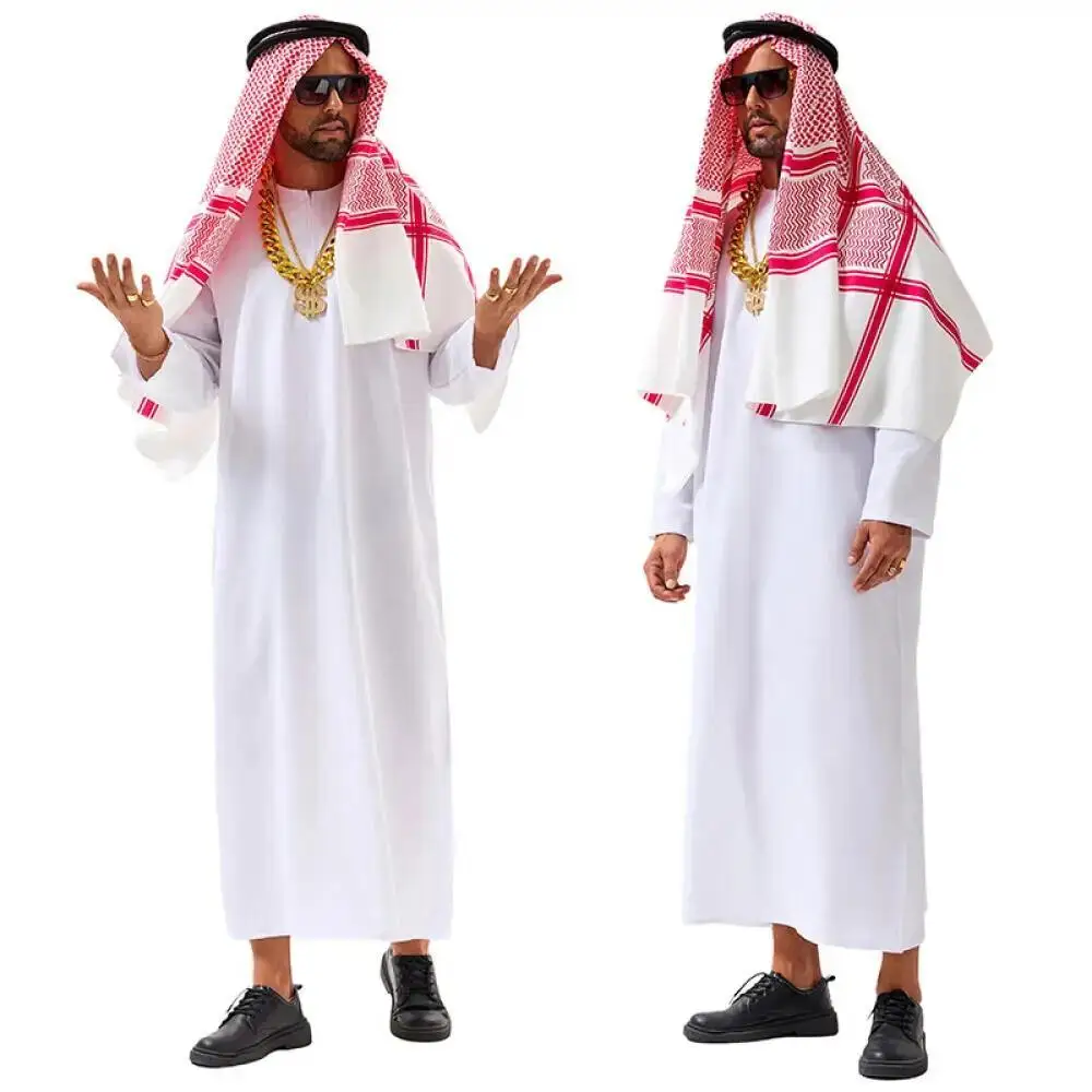 アラビア風ドバイコスチュームUAEシェイクコスプレ白いローブ - Mens Fashion Jumpsuit のレビューと価格
