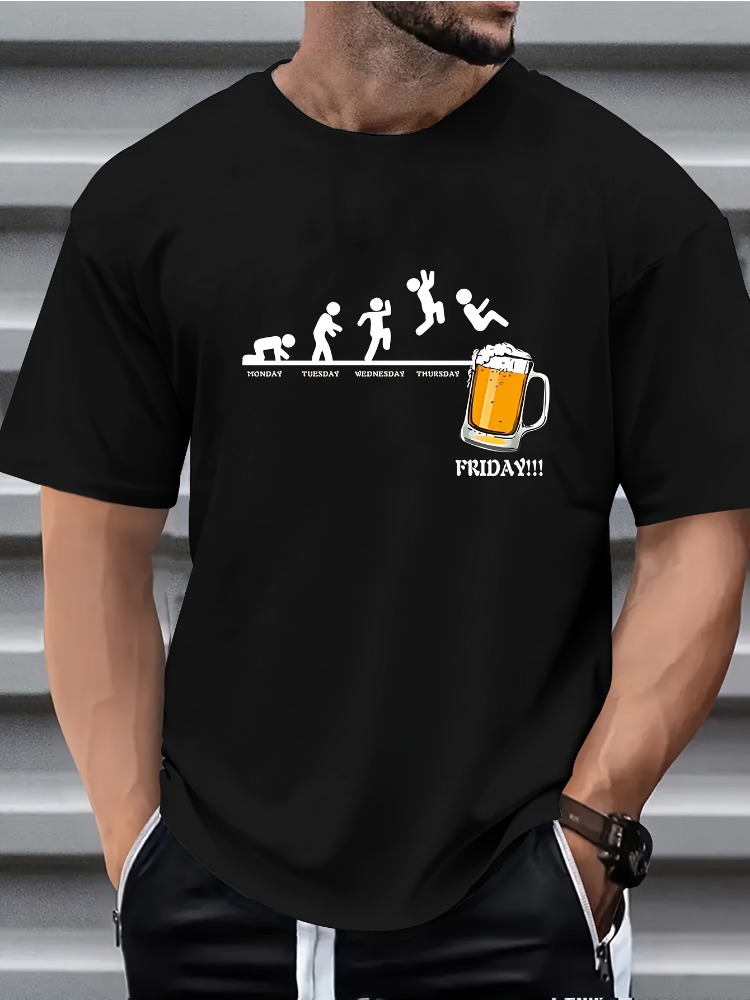 メンズ夏用クルーネックTシャツ面白い金曜日ビール進化グラフィ - Men'S Fashion Evolution のレビューと価格