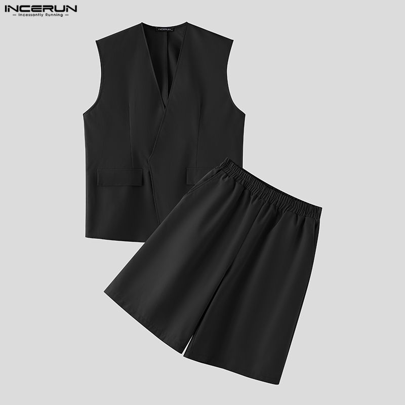 INCERUN メンズセット ソリッドカラー Vネック ノー - Mens Fashion Suits のレビューと価格