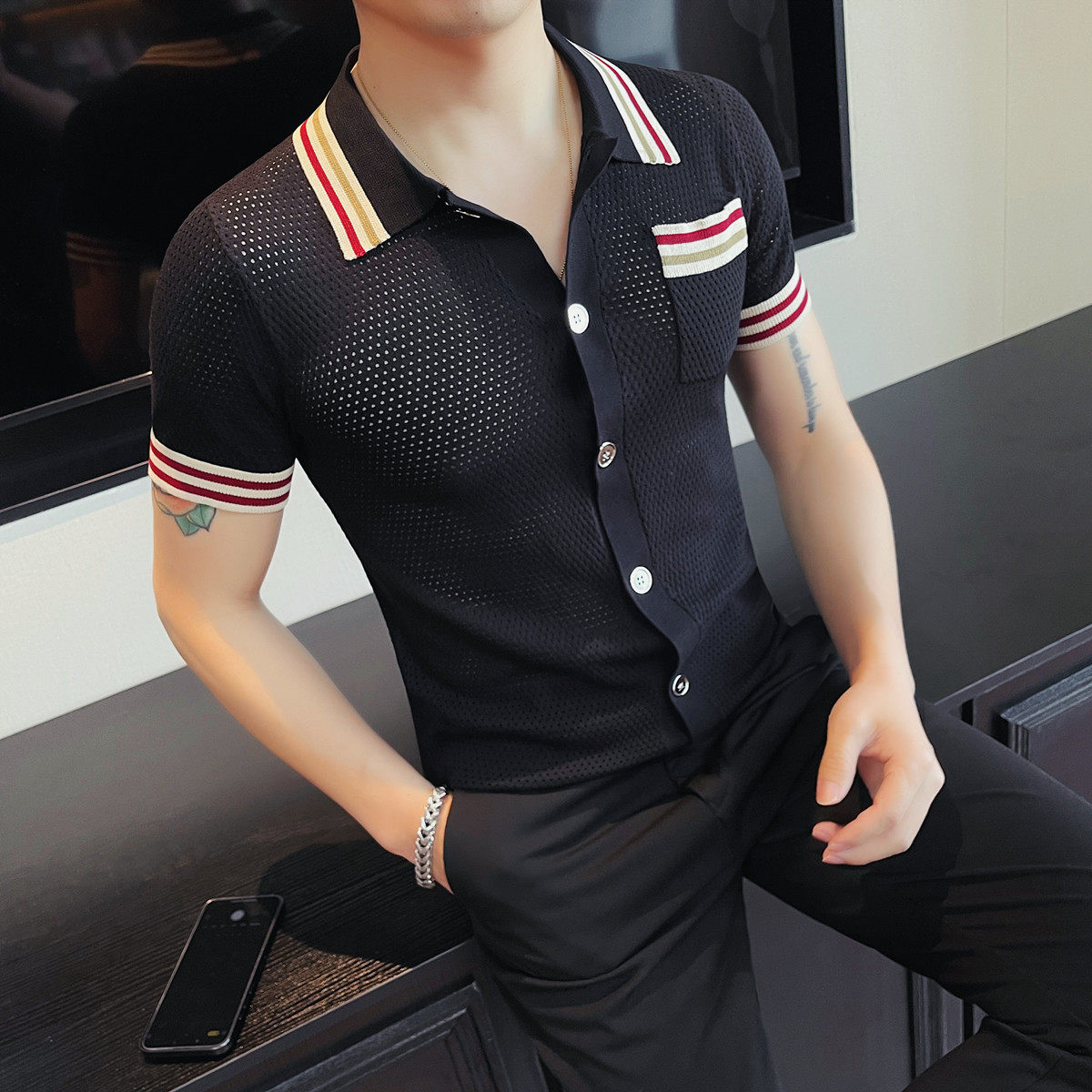 夏のメンズ襟付きニットカーディガン、メンズファッション半袖ポ - Men'S Fashion Zip Sweater のレビューと価格